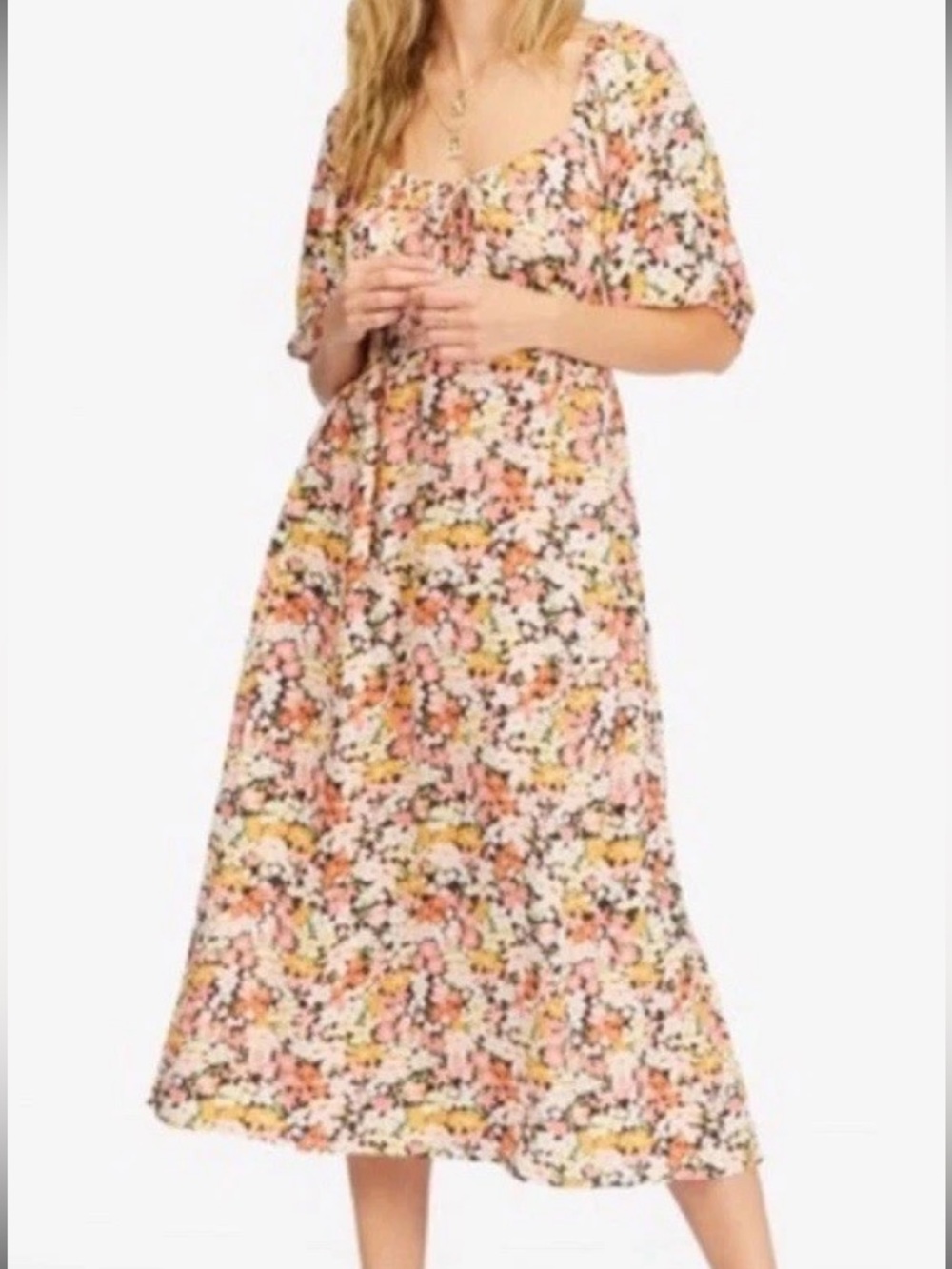 Billabong Summer Spring Floral Dress Size Medium Long Midi Maxi Puff Peasant